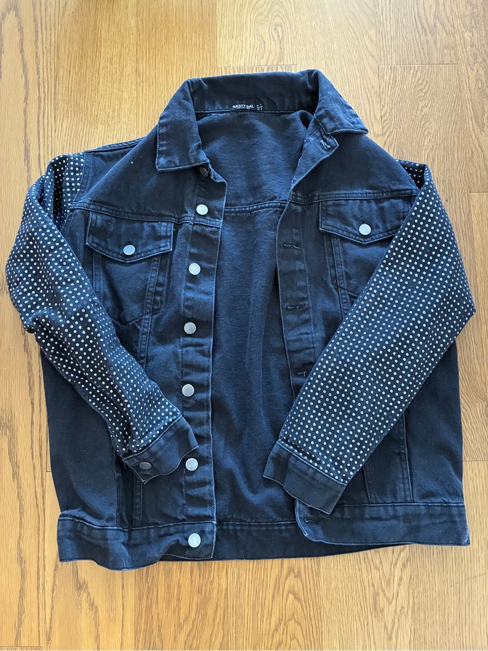 Nasty Gal Studded Sleeve Black Denim Jacket Womens Size 2